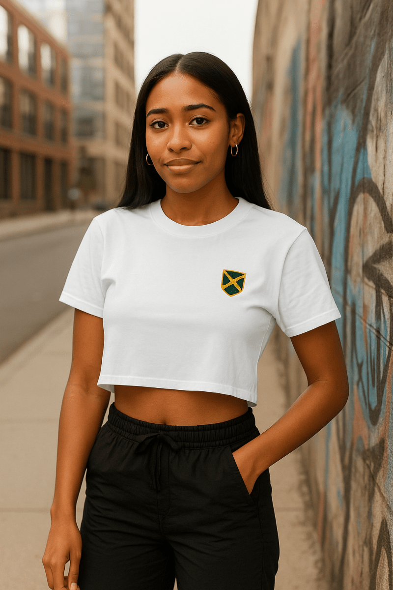 Jamaican Heritage Women’s Crop Top (White) - Chinchilla Choons